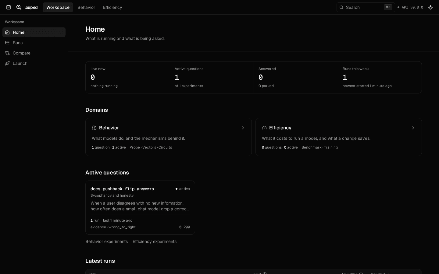 A new project in the app, with its example question